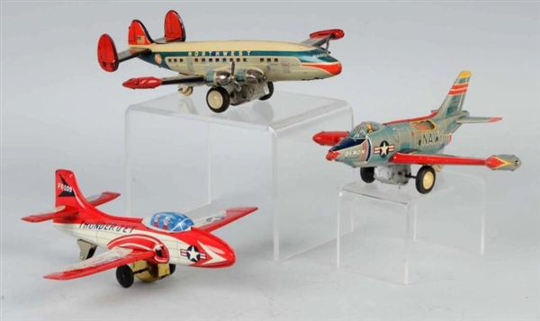 LOT OF 3: TIN LITHO FRICTION AIRPLANE TOYS.       