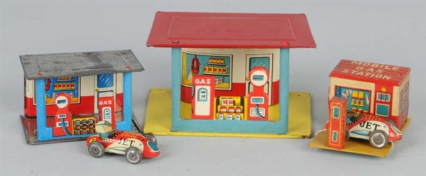 LOT OF 3: TIN GAS STATION TOYS.                   