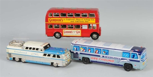 LOT OF 3: TIN BUS FRICTION TOYS.                  