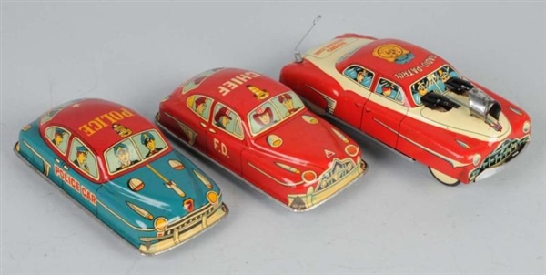 LOT OF 3: TIN AUTOMOBILE FRICTION TOYS.           