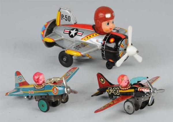 LOT OF 3: TIN AIRPLANE FRICTION & WIND-UP TOYS.   