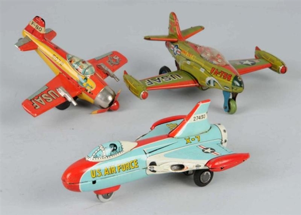 LOT OF 3: TIN AIRPLANE FRICTION TOYS.             