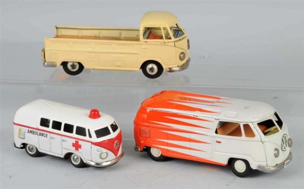 LOT OF 3: TIN VOLKSWAGEN FRICTION TOYS.           