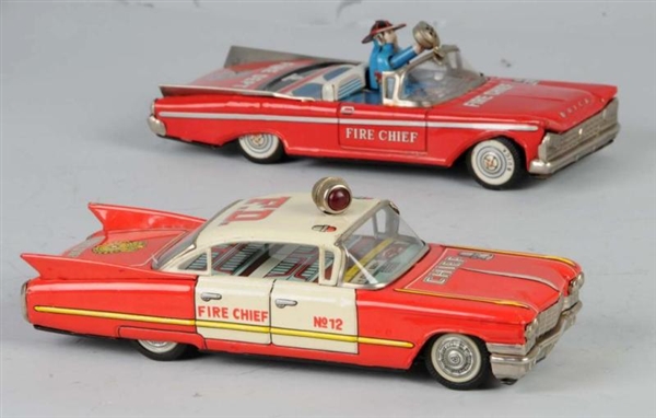 LOT OF 2: TIN FIRE CHIEF FRICTION CAR TOYS.       