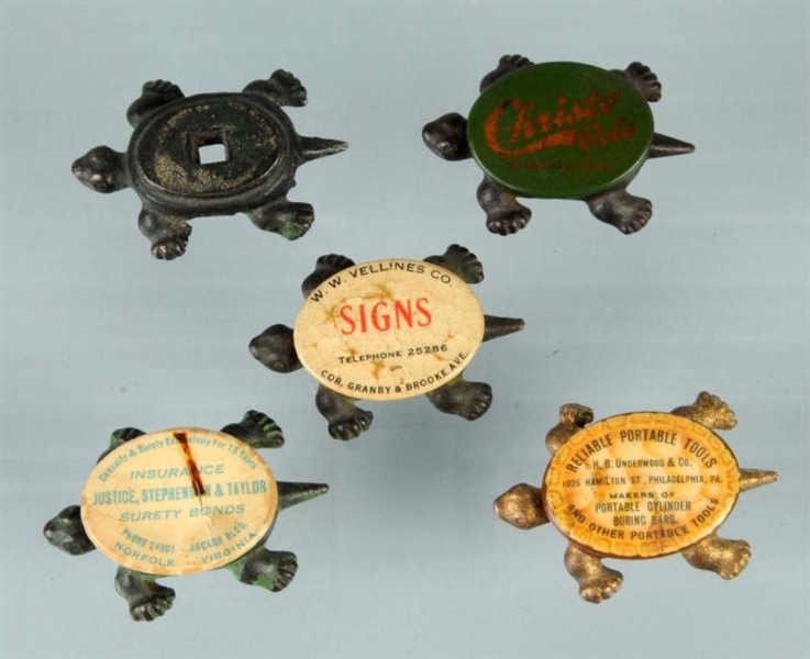 LOT OF 5: CAST IRON TURTLE PAPERWEIGHTS.          