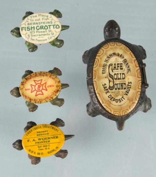 LOT OF 4: CAST IRON TURTLE PAPERWEIGHTS.          