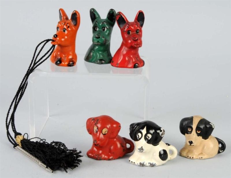 LOT OF 6: CAST IRON DOG PENCIL HOLDERS.           