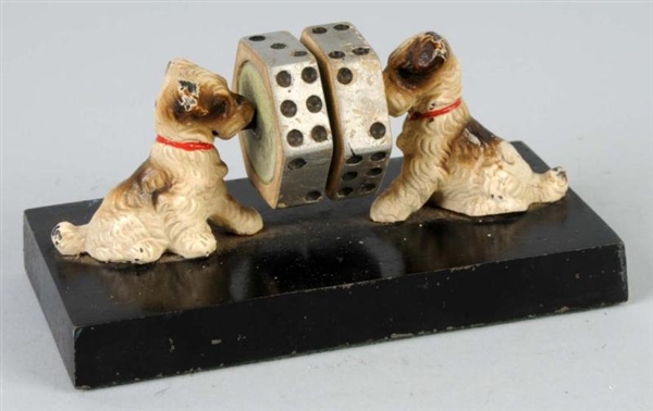 CAST IRON DOUBLE FOX TERRIER DICE PAPERWEIGHT.    