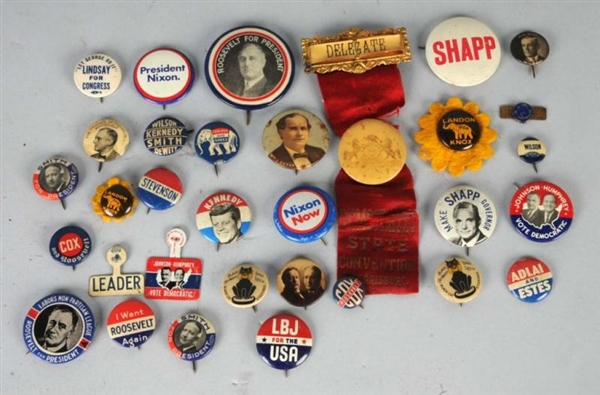 LOT OF 30: CELLULOID POLITICAL BUTTONS.           