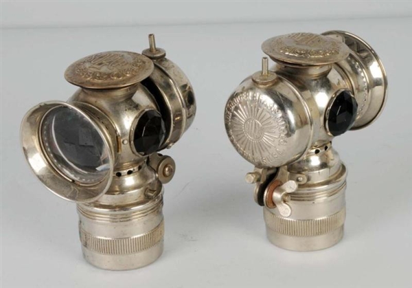 PAIR OF NICKEL OVER BRASS SOLAR CARRIAGE LAMPS.   