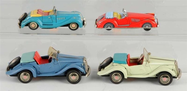 LOT OF 4: TIN MG AUTOMOBILE FRICTION TOYS.        