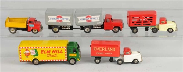 LOT OF 5: TIN TRUCK FRICTION TOYS.                