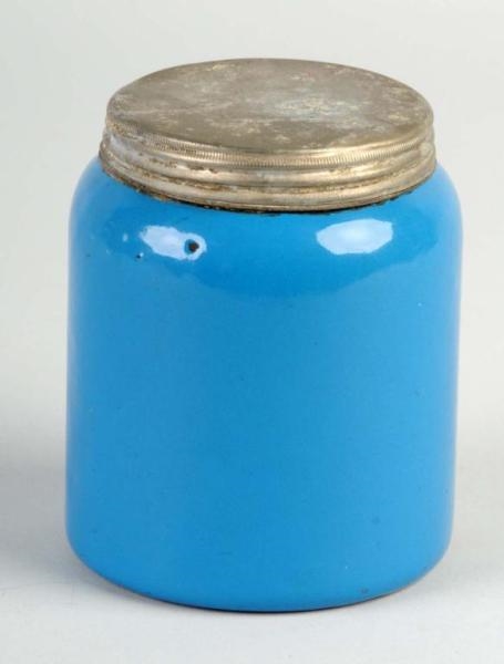SOLID BLUE GRANITEWARE COFFEE JAR.                