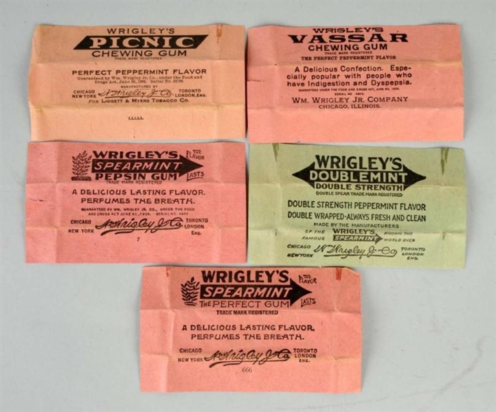 LOT OF 5: WRIGLEYS GUM WRAPPERS.                 