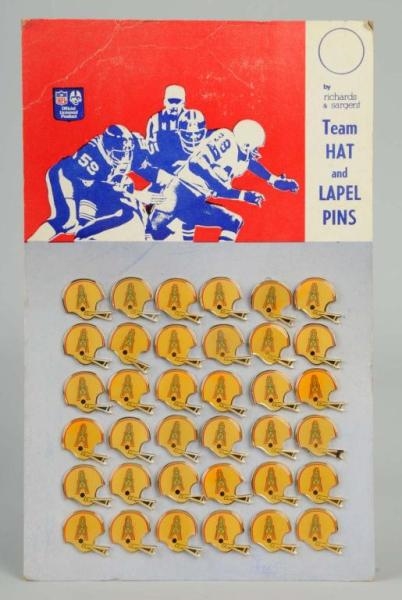 STORE DISPLAY OF AFL HOUSTON OILERS LAPEL PINS.   