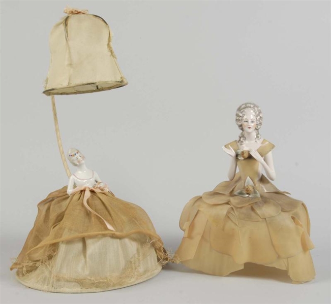 LOT OF 2: HALF DOLL LAMP AND DRESSER ORNAMENTS.   