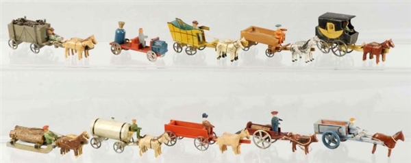 LOT OF 10: WOODEN HORSE-DRAWN TOY.                
