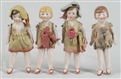 LOT OF 4: GERMAN ALL BISQUE FLAPPER DOLLS.        