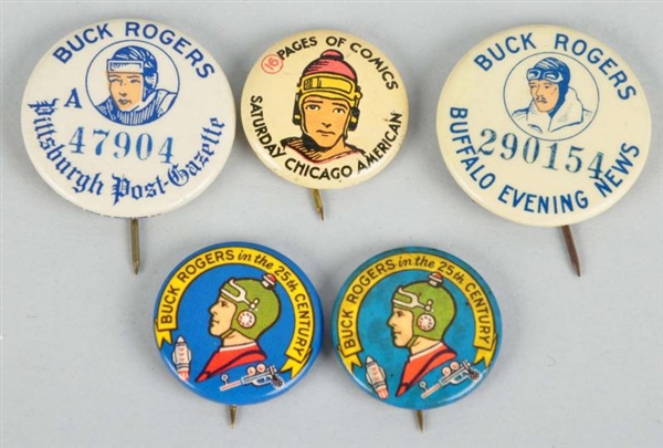 LOT OF 5: BUCK ROGERS PIN BACK BUTTONS.           