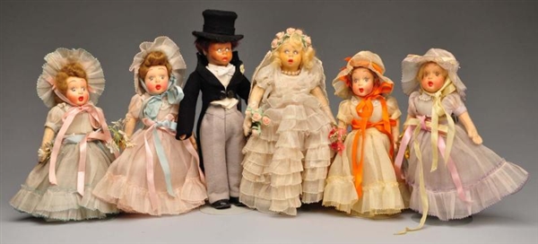 LOT OF 6: LENCI & OTHER WEDDING PARTY DOLLS.      