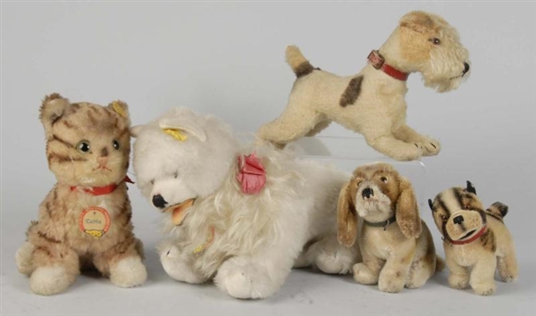 LOT OF 5: STEIFF CATS & DOGS.                     