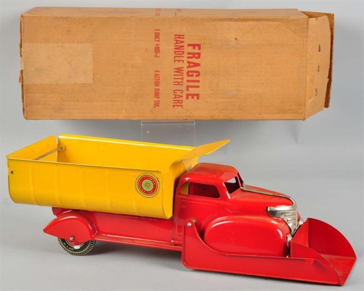 PRESSED STEEL MARX 4-ACTION DUMP TRUCK TOY.       