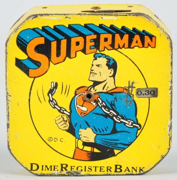 TIN LITHO SUPERMAN DIME REGISTER BANK.            