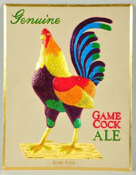 RAISED TIN GAME COCK ALE ADVERTISING SIGN.        