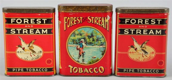 LOT OF 3: FOREST & STREAM TOBACCO TINS.           