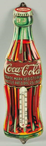 1931 EMBOSSED TIN COCA-COLA BOTTLE THERMOMETER.   