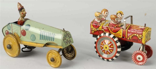 LOT OF 2: TIN LITHO WHOOPEE CAR WIND-UP TOYS.     