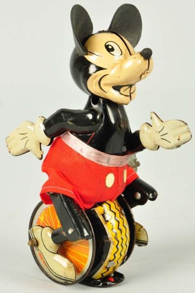 TIN LINEMAR DISNEY MICKEY UNICYCLE WIND-UP TOY.   
