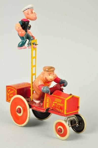 TIN MARX POPEYE FUNNY FIRE FIGHTERS WIND-UP TOY.  
