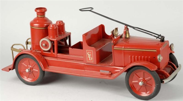 PRESSED STEEL BUDDY L SIT AND RIDE FIRE TRUCK.    