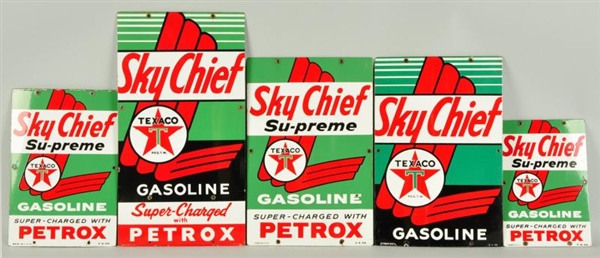 LOT OF 5: PORCELAIN SKY CHIEF SIGNS.              
