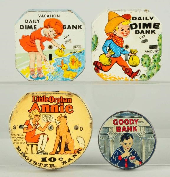 LOT OF 4: ASSORTED DIME BANKS.                    