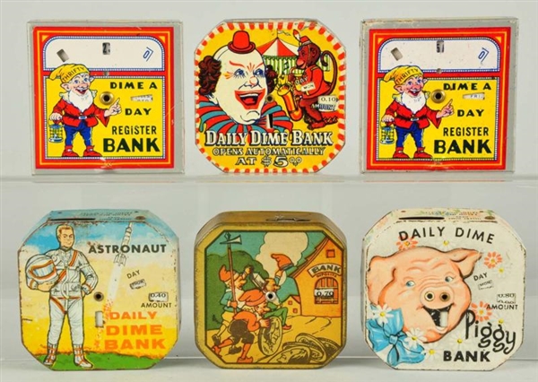 LOT OF 6: ASSORTED DIME BANKS.                    