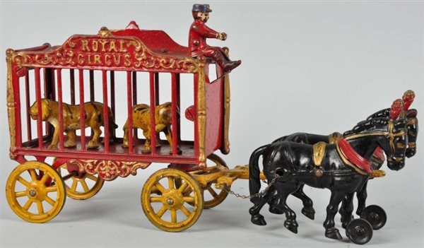 CAST IRON HUBLEY TIGER CAGE WAGON TOY.            