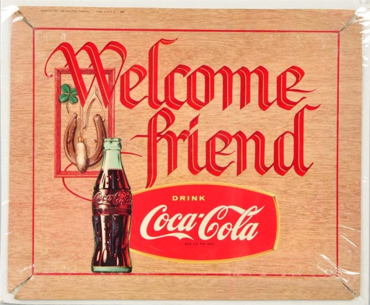 1957 CARDBOARD WELCOME FRIEND COCA-COLA SIGN.     