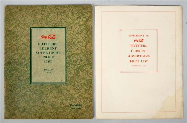 1930 COCA-COLA BOTTLER PRICE LIST & SUPPLEMENT.   