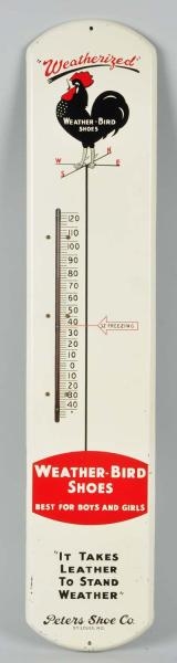 TIN PETERS SHOE CO. WEATHER-BIRD THERMOMETER.     