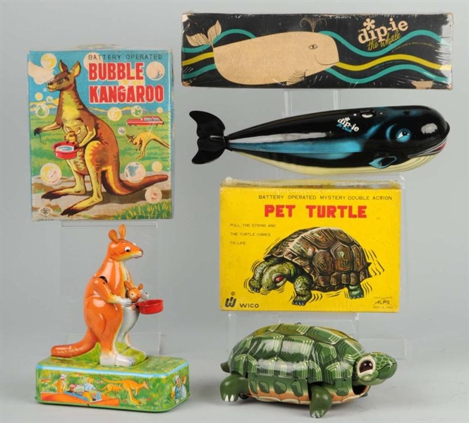 LOT OF 3: TIN LITHO ANIMAL BATTERY-OP TOYS.       