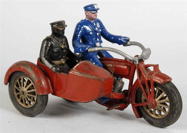 CAST IRON HUBLEY INDIAN MOTORCYCLE & SIDECAR TOY. 