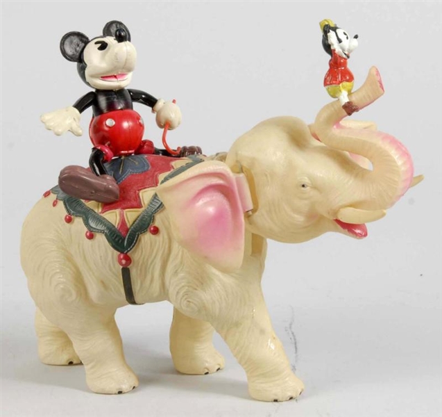 CELLULOID MICKEY & MINNIE ON ELEPHANT WIND-UP TOY 