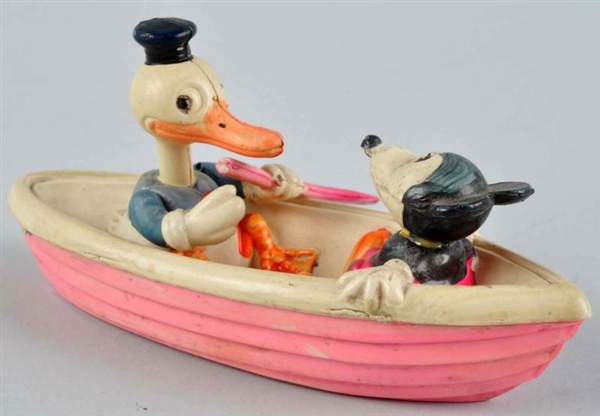 CELLULOID DISNEY DONALD & MICKEY PADDLE BOAT TOY. 