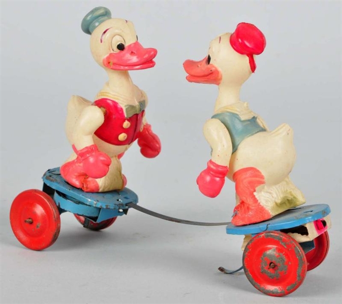 CELLULOID DISNEY-INSPIRED DUCKS BOXING TOY.       
