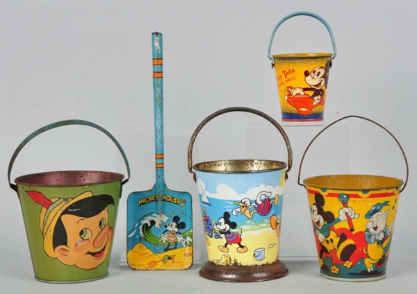 LOT OF 4: DISNEY CHARACTER SAND PAILS.            
