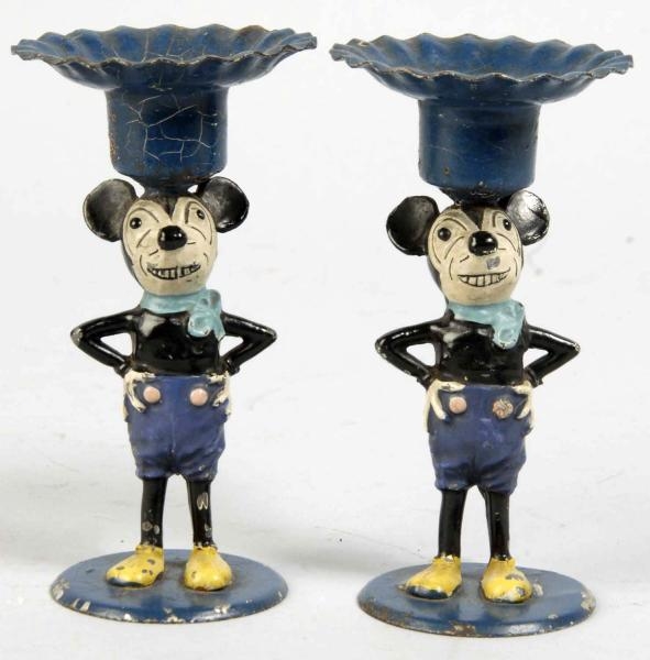LOT OF 2: TIN DISNEY MICKEY MOUSE CANDLE HOLDERS. 