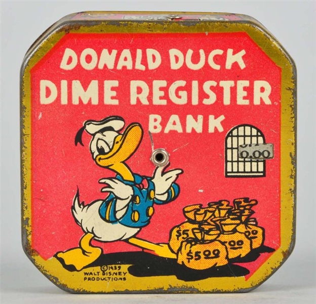 WALT DISNEY DONALD DUCK DIME REGISTER BANK.       