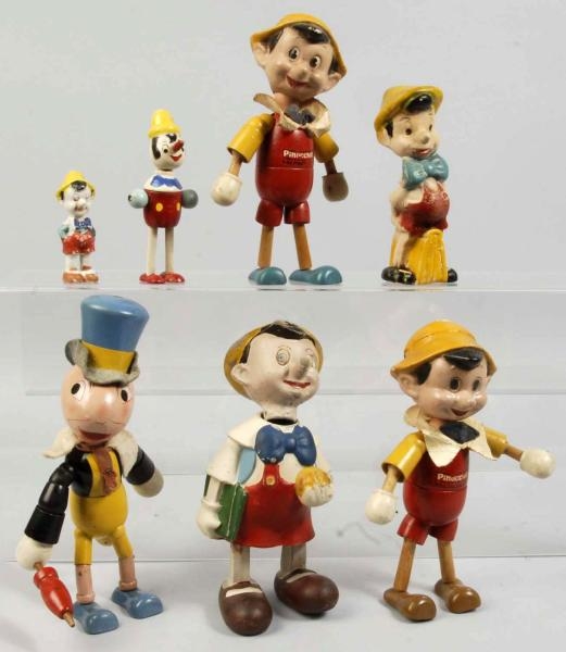 LOT OF 7: DISNEY PINOCCHIO CHARACTER ITEMS.       